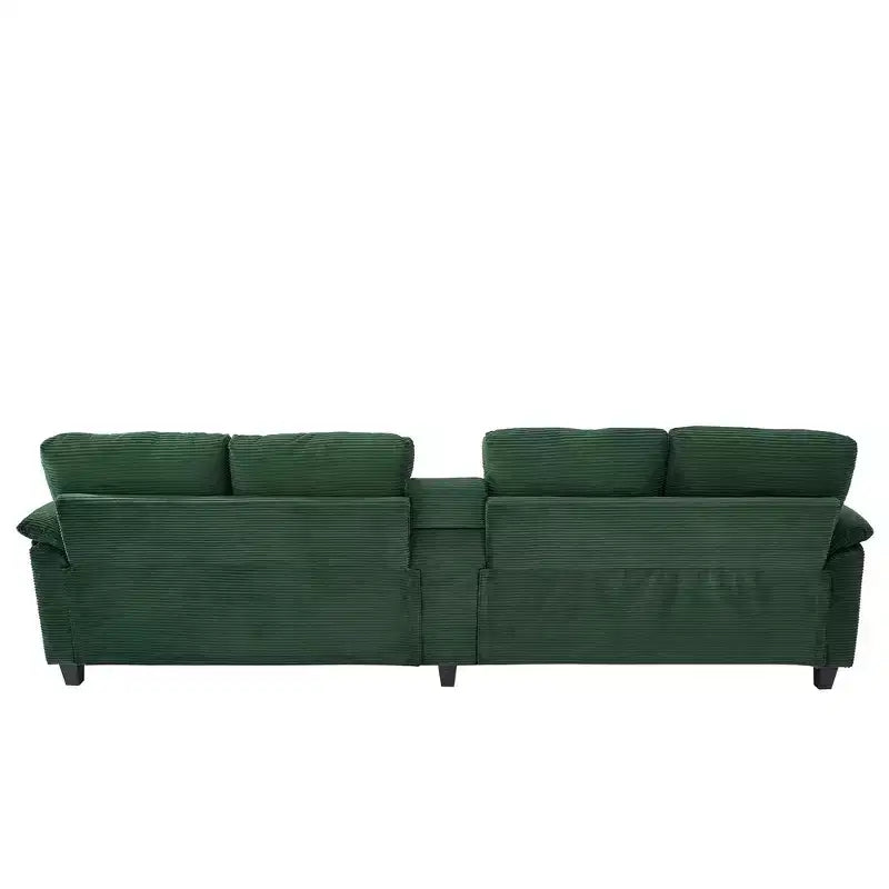 Divano componibile moderno a U da 297 cm – Tessuto a coste, pouf contenitore e portabicchieri, 4 posti