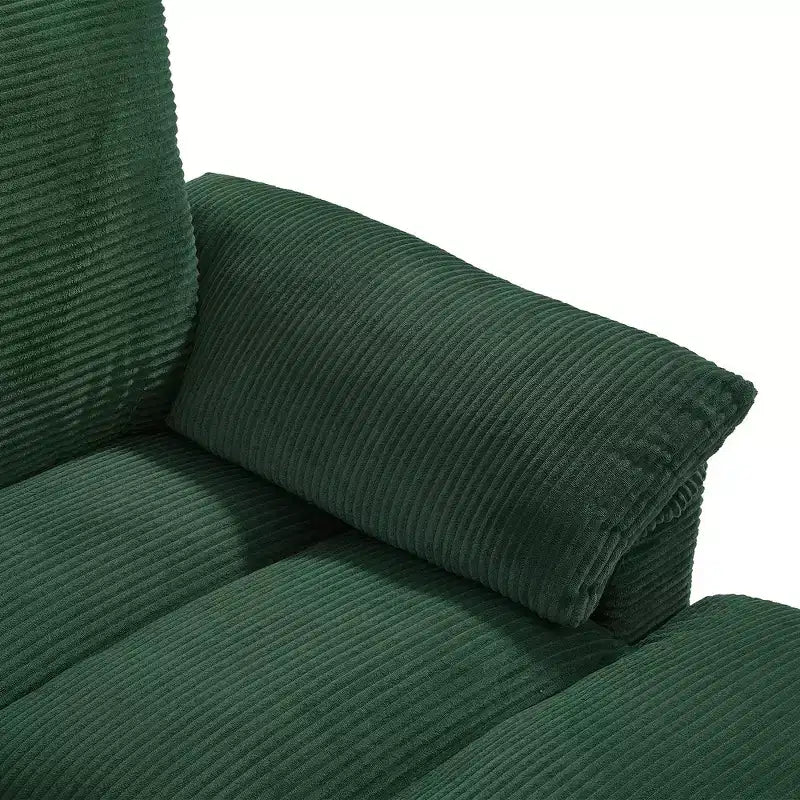 Divano componibile moderno a U da 297 cm – Tessuto a coste, pouf contenitore e portabicchieri, 4 posti