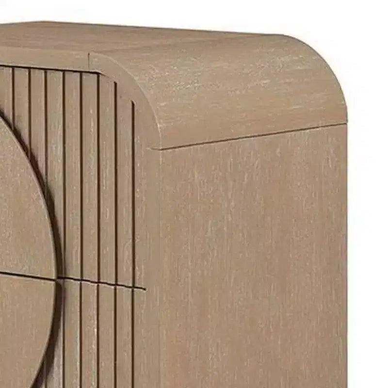 Comodino con 2 cassetti e pannelli scanalati – Legno di caucciù marrone naturale, porte di ricarica USB