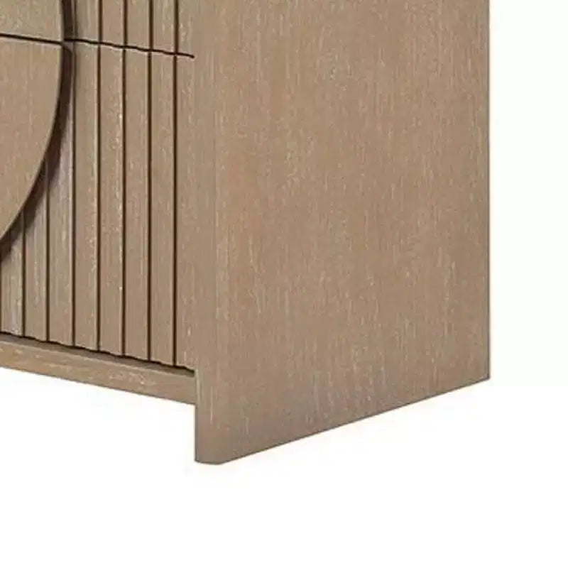 Comodino con 2 cassetti e pannelli scanalati – Legno di caucciù marrone naturale, porte di ricarica USB