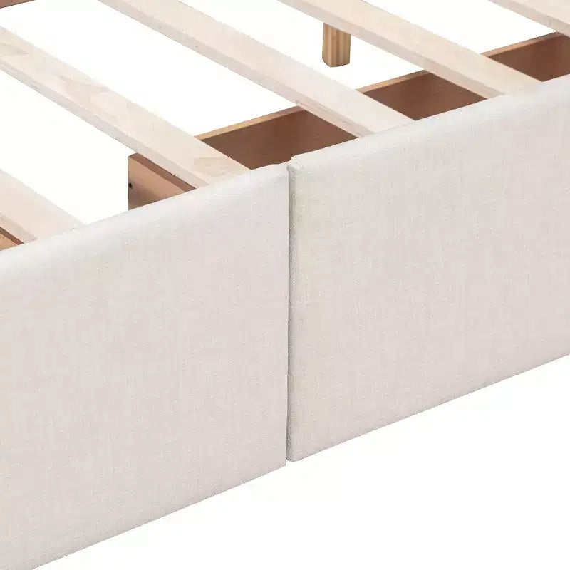 Letto a piattaforma imbottito queen size con testiera trapuntata a bottoni e 4 cassetti contenitore