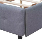 Letto a piattaforma imbottito queen size con testiera trapuntata a bottoni e 4 cassetti contenitore