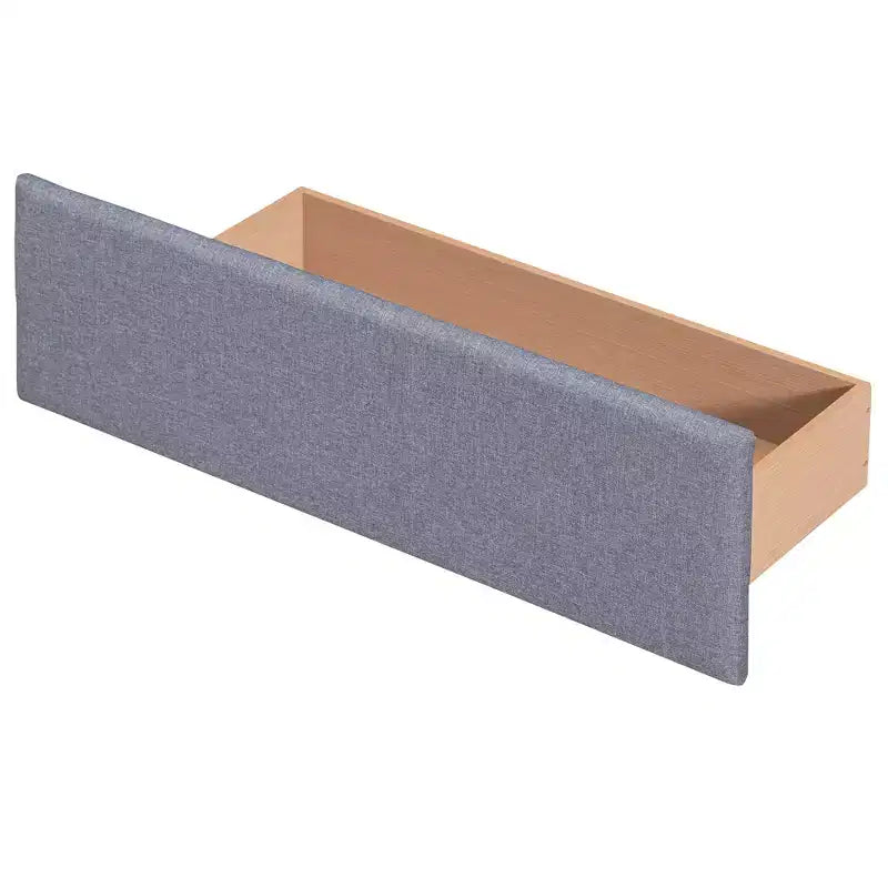Letto a piattaforma imbottito queen size con testiera trapuntata a bottoni e 4 cassetti contenitore