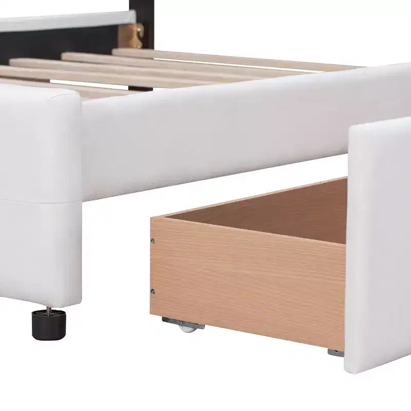 Letto a piattaforma imbottito queen size con testiera trapuntata a bottoni e 4 cassetti contenitore