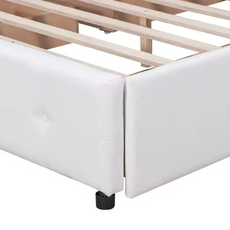 Letto a piattaforma imbottito queen size con testiera trapuntata a bottoni e 4 cassetti contenitore