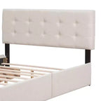 Letto a piattaforma imbottito queen size con testiera trapuntata a bottoni e 4 cassetti contenitore