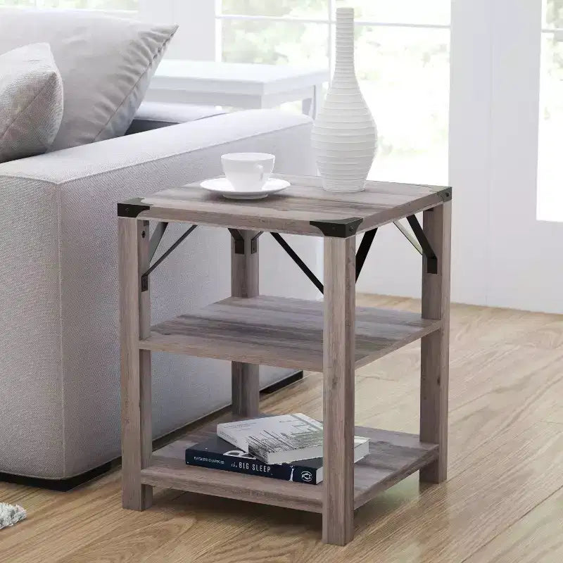 Tavolino Moderno da Fattoria in Legno, da Soggiorno e Camera da Letto, con Contenitore