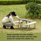 Tavolo da Picnic Pieghevole Bianco per Bambini, Panca da Esterno Portatile per Bambini, Tavolo da Giardino, per Creare, Mangiare e Giocare sul Patio
