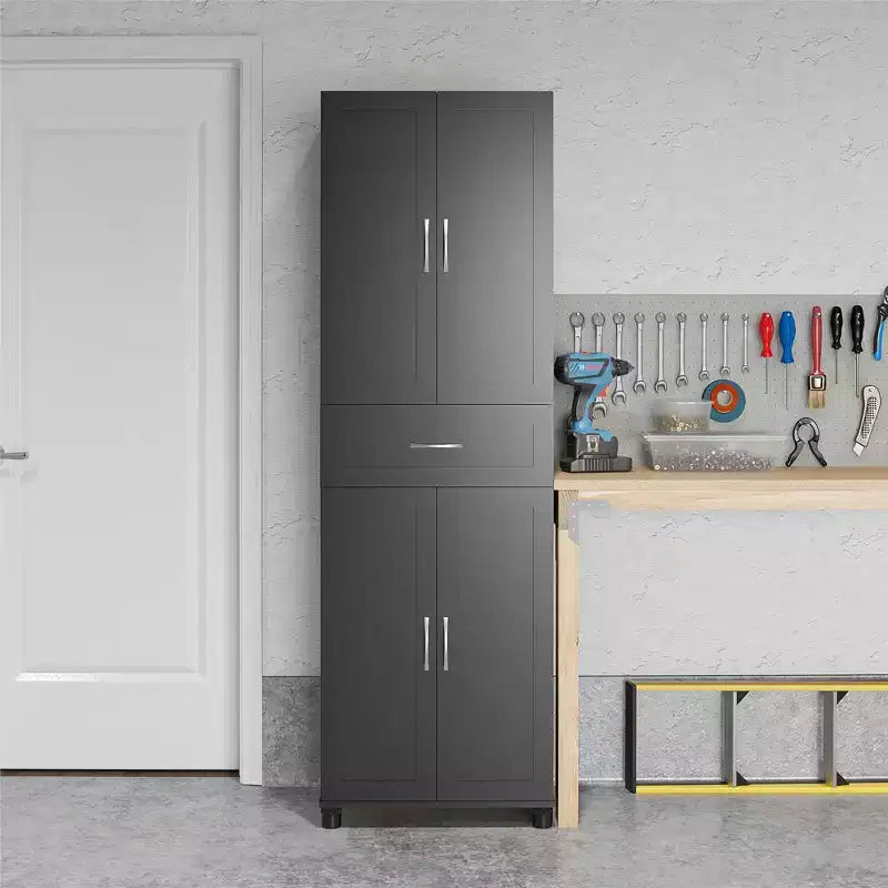 Armadio alto contenitore con cassetto e ripiani regolabili – Organizer multi-ambiente a 4 ante