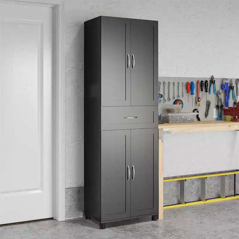 Armadio alto contenitore con cassetto e ripiani regolabili – Organizer multi-ambiente a 4 ante