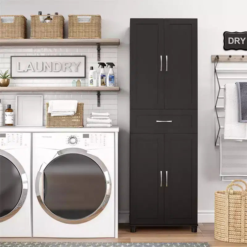 Armadio alto contenitore con cassetto e ripiani regolabili – Organizer multi-ambiente a 4 ante
