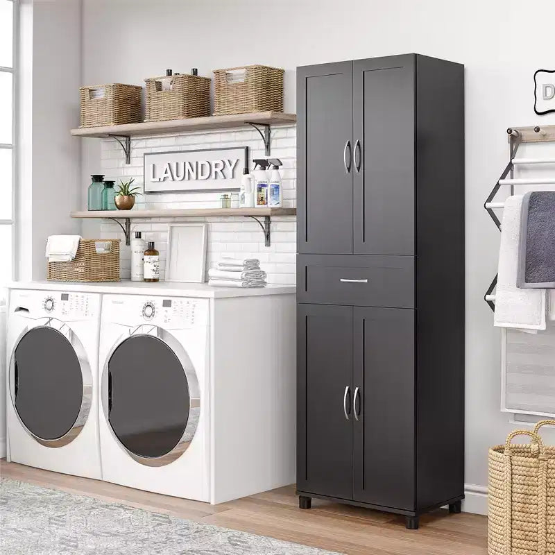 Armadio alto contenitore con cassetto e ripiani regolabili – Organizer multi-ambiente a 4 ante