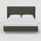 Letto imbottito con testiera ad alette e piattaforma in velluto classico secco – Struttura in pino, nessun box spring necessario