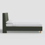 Letto imbottito con testiera ad alette e piattaforma in velluto classico secco – Struttura in pino, nessun box spring necessario